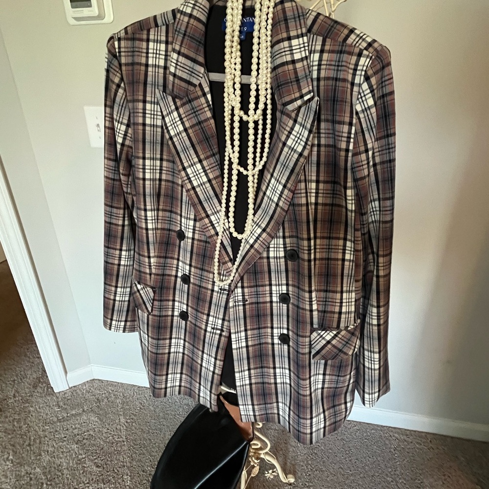 Cara Santana x APT.9 Double Breasted Plaid Blazer